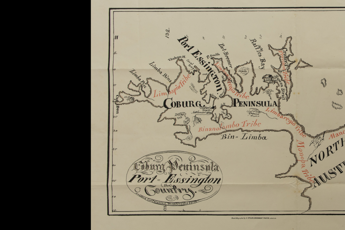 Map illustrates tribal names and regions of the Cobourg Peninsula.