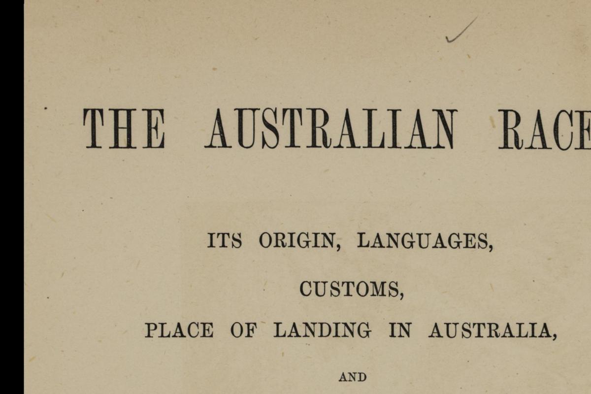 Title page for book The Australian Race published 1886.