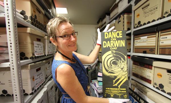 Woman with poster