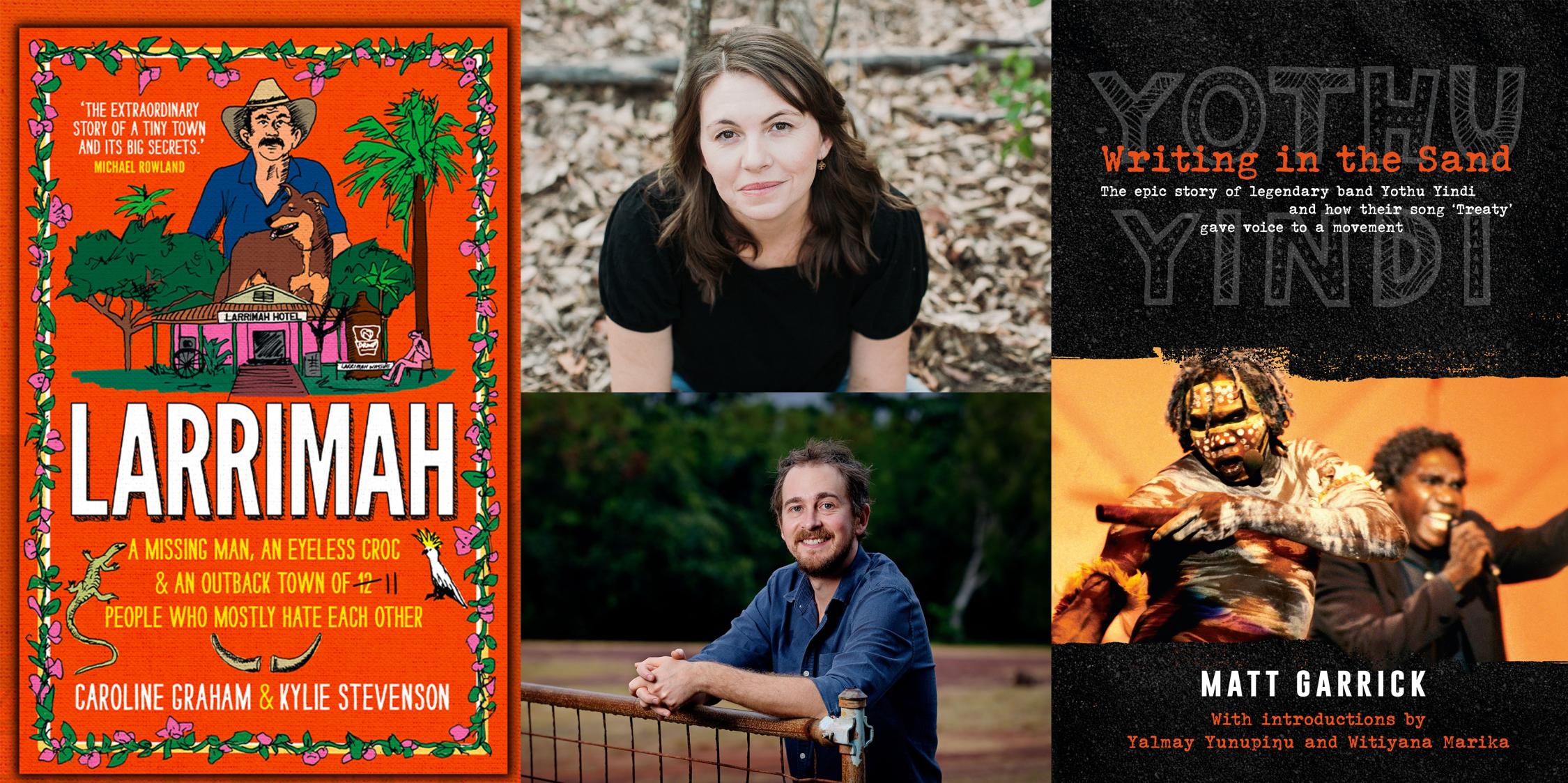 Collage image of book covers and author portraits