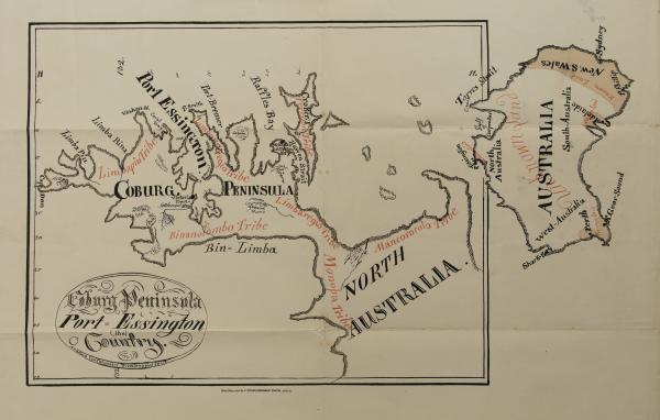 Map illustrates tribal names and regions of the Cobourg Peninsula.
